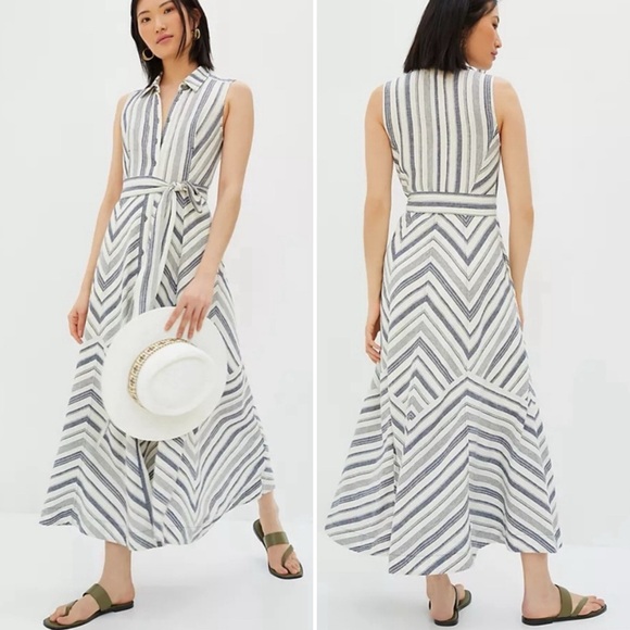 Anthropologie Dresses & Skirts - MAEVE Anthropologie Coastal Stripe Linen Maxi Dress NO BELT Nautical Size M